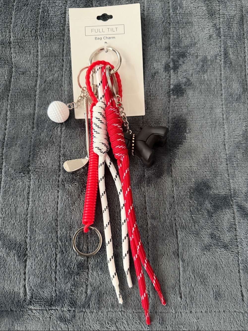 FULL TILT Red, White & Black Golf-Themed Bag Charm Keychain